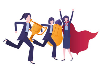 businesswomen with trophy and light bulb