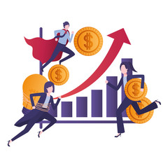 group of business with bar graphic avatar character