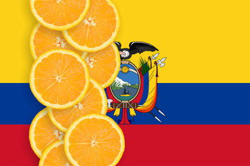 Ecuador flag and citrus fruit slices vertical row