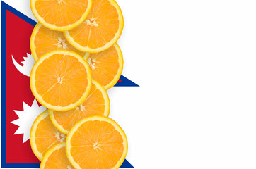 Nepal flag and citrus fruit slices vertical row