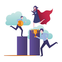 group of business with bar graphic avatar character