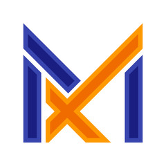 letter m, modern style yellow, blue logo