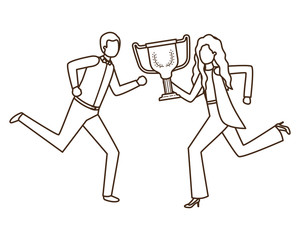 business couple with trophy avatar character