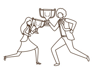 business couple with trophy avatar character