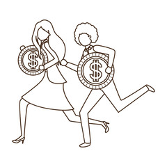 business couple with dollar sign avatar character