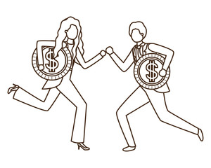 business couple with dollar sign avatar character