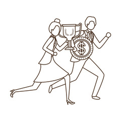 business couple with trophy and coin character