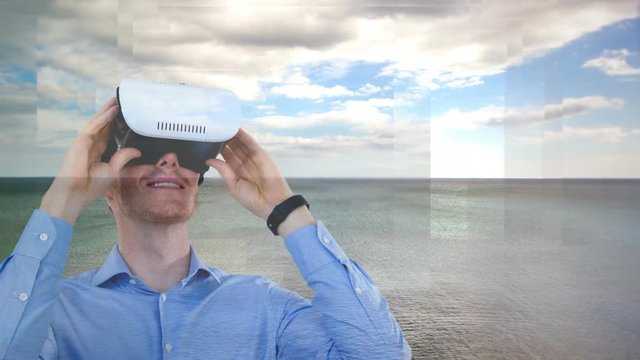 Man using VR with contryside