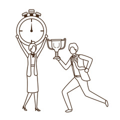 business couple with clock and trophy avatar character