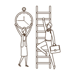 business couple with stair and clock avatar character