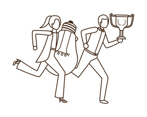 business couple with trophy and light bulb