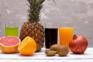 asian raw fruits set, vitamins for health, fruits juice