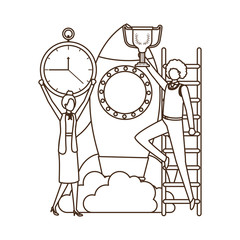 business couple with set icons