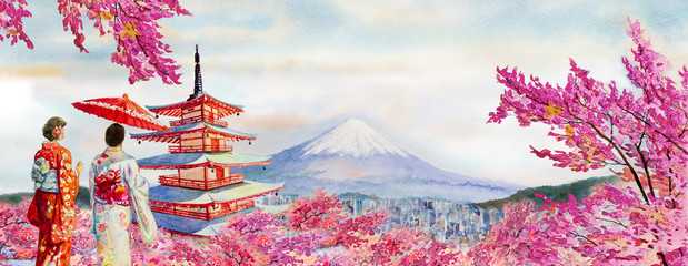 Famous landmarks of Japan in spring. - obrazy, fototapety, plakaty