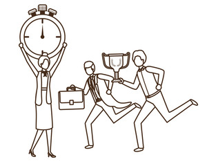 group of business with clock and trophy avatar character