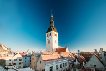 Fototapeta na wymiar Tallinn, Estonia. Church Of St. Nicholas Niguliste Kirik Is Medi
