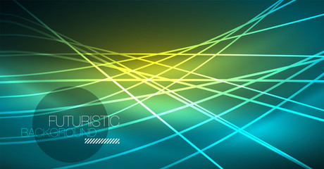 Digital technology abstract background - neon geometric design. Abstract glowing lines. Colorful techno background. Futuristic shape.