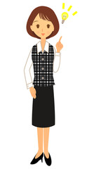 制服を着た女性　ひらめき　全身