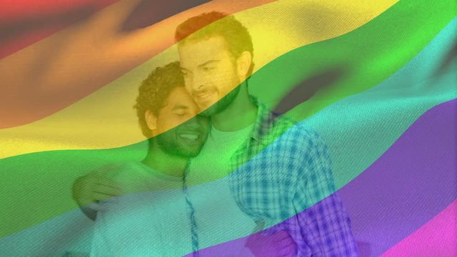 Happy gay couple celebrating together