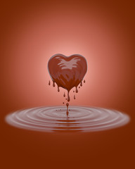 Splash ripple of liquid brown chocolate cream or juice in form of heart shape. Design creative concept for valentine or love . 3D render illustration.