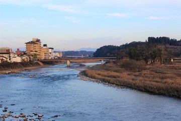 Kuma River flows through the historic town of Hitoyoshi in Japan