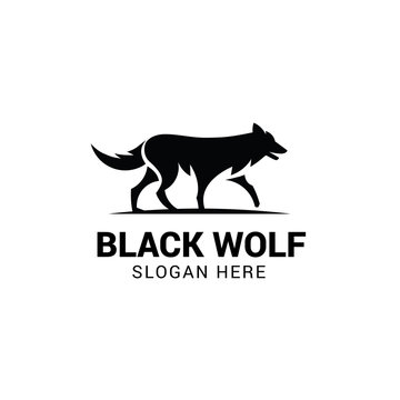 Wolf walking logo template isolated on white background