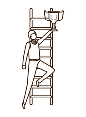 businessman with stair and trophy avatar character