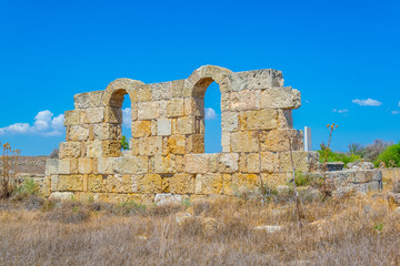 Ruins of Kampanopetra basilica at ancient Salamis archaeological site near Famagusta, Cyprus