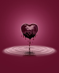 Splash ripple of liquid purple violet grape syrup or wine in form of heart shape. Design creative concept for valentine or love . 3D render illustration.