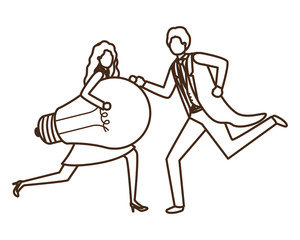 business couple with light bulb avatar character