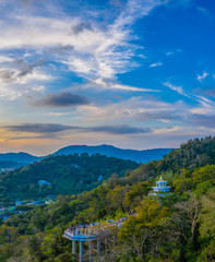 aerial view during sunset at Khao Rang the landmark viewpoint of Phuket place in the central of Phuket town. 