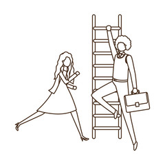 business couple with stair avatar character