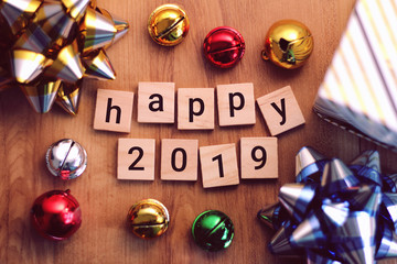 Happy new year 2019 with colorful decoration.