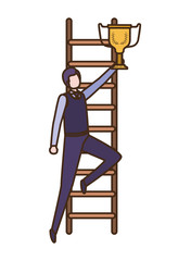 businessman with stair and trophy avatar character