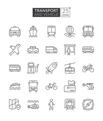 Transportation and vehicle icons. Simple set of transport related vector line icons. Transport outline icons