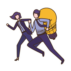 business couple with light bulb avatar character