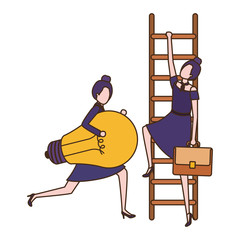 businesswoman with stair and light bulb avatar character