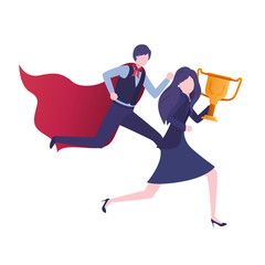 business couple with hero coat and trophy