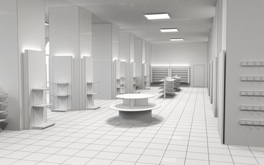 shop, mall, shopping mall, interior visualization, 3D illustration