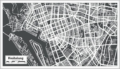 Kaohsiung Taiwan City Map in Retro Style. Outline Map.