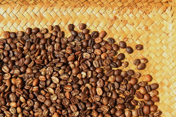 Roasted coffee on the bamboo basket