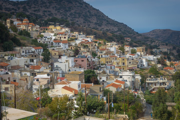 Fototapeta na wymiar Heraklion, Crete - 10 01 2018: On the road to Rodia. A lovely village on the hill
