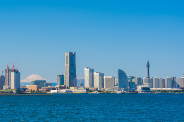 Fototapeta premium Krajobraz miasta Jokohama Góra Fuji