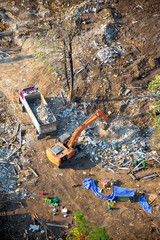 Aerial view of site preparation and construction in progress.