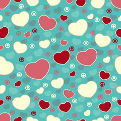 Fototapeta na wymiar Seamless abstract pattern of hearts and circles.
