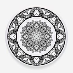 Decorative round plate with mandala from floral elements. Vector illustration. Home decor, interior design