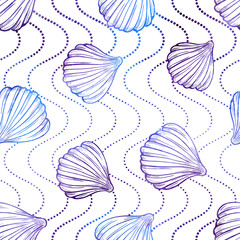Colorful sea shells vector seamless pattern. Vibrant summer background.