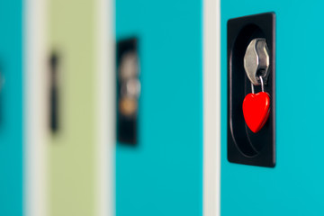 Close-up of a Heart Shaped Padlock Keeping Locker Closed