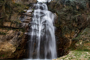 Fototapeta na wymiar Black waterfall and nature