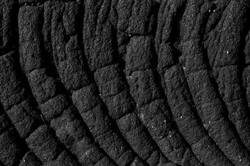Black volcanic rock cooled to show a pretty pattern